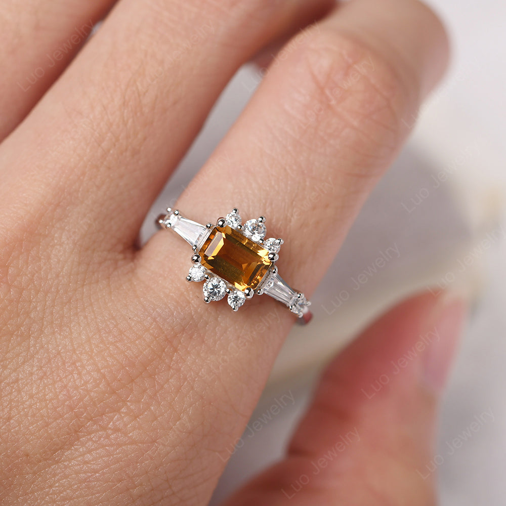 Emerald Cut Citrine Horizontal Ring - LUO Jewelry