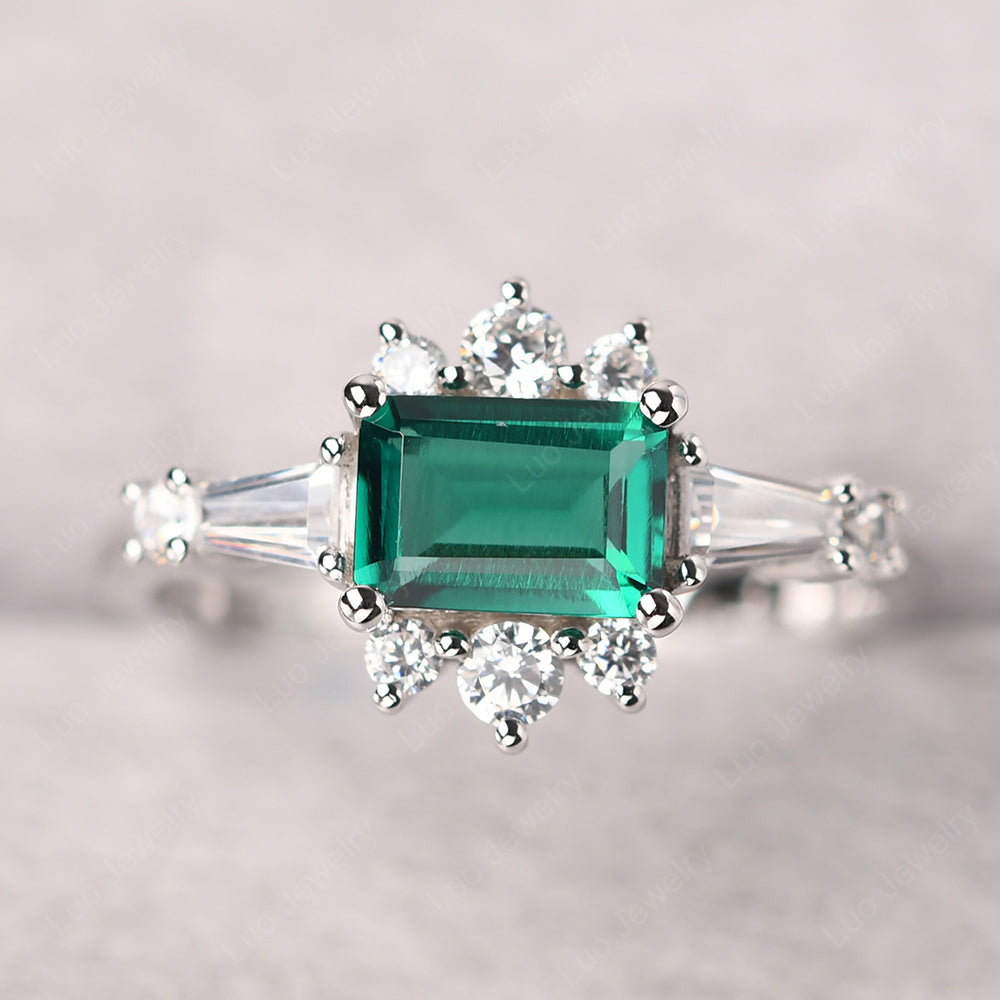 Emerald Cut Emerald Horizontal Ring - LUO Jewelry