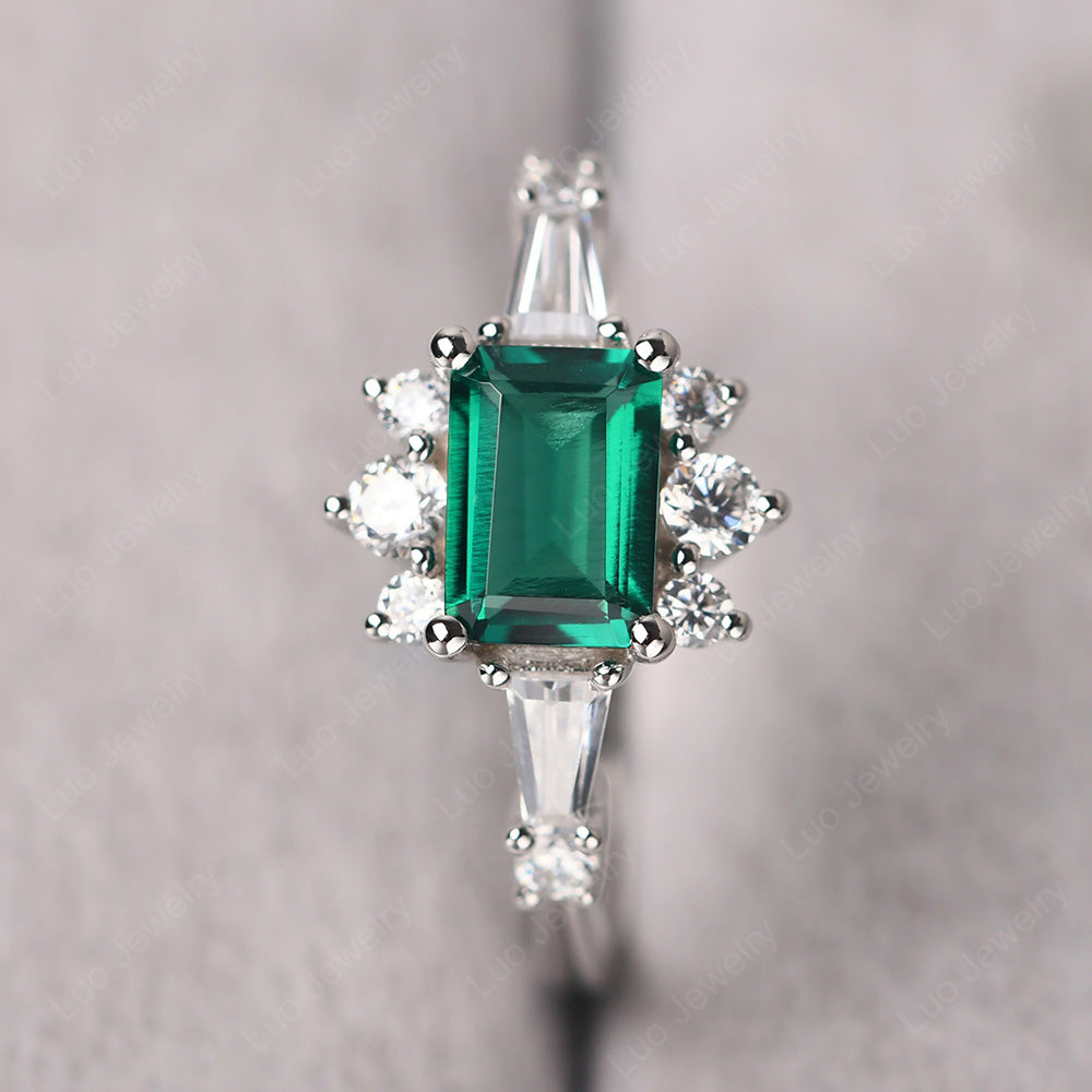 Emerald Cut Emerald Horizontal Ring - LUO Jewelry