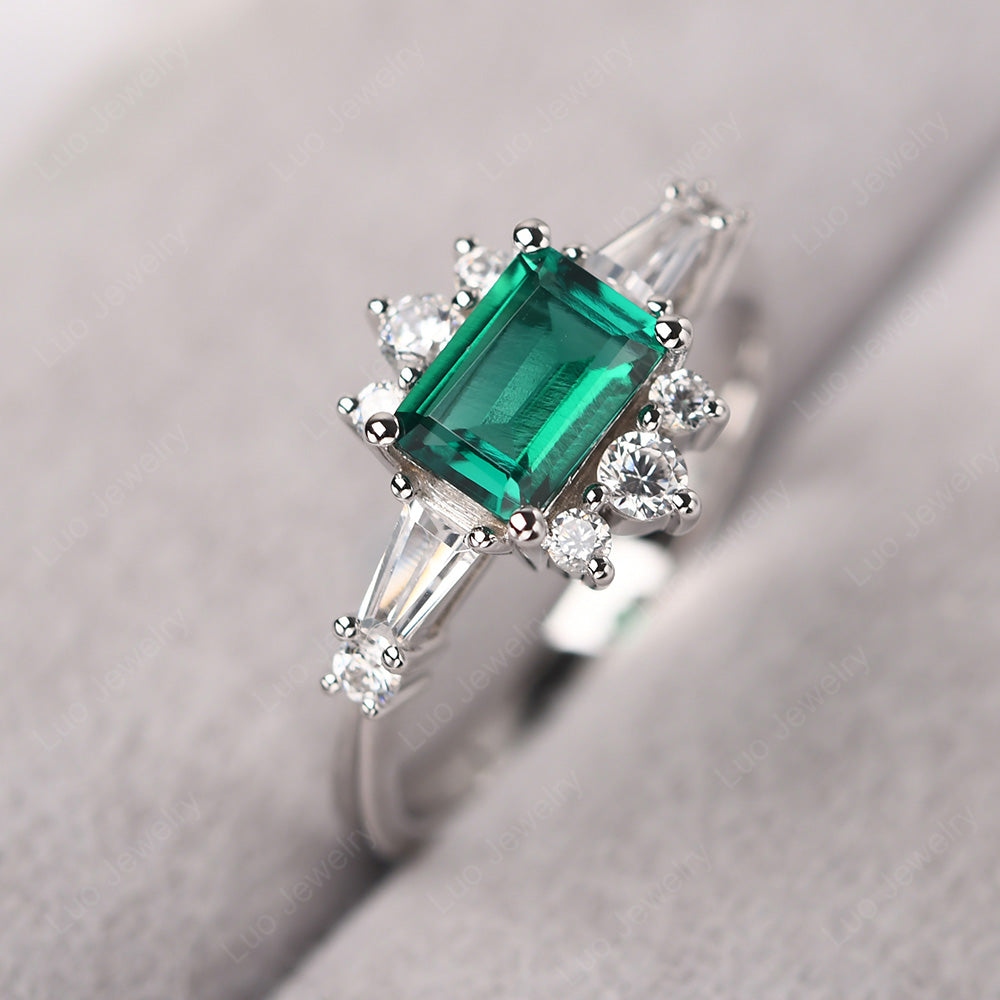 Emerald Cut Emerald Horizontal Ring - LUO Jewelry