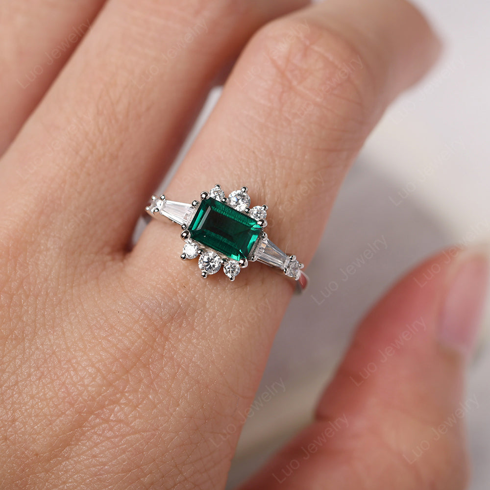 Emerald Cut Emerald Horizontal Ring - LUO Jewelry