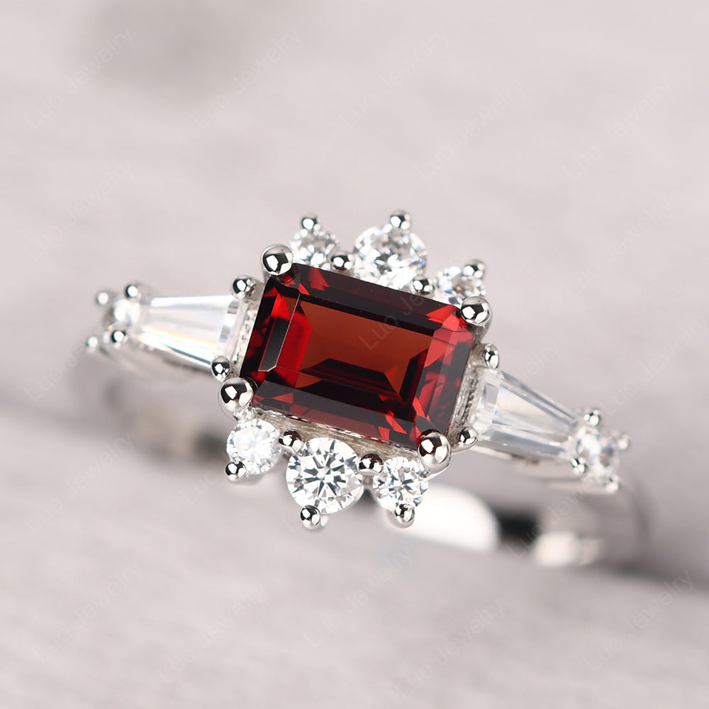 Emerald Cut Garnet Horizontal Ring - LUO Jewelry