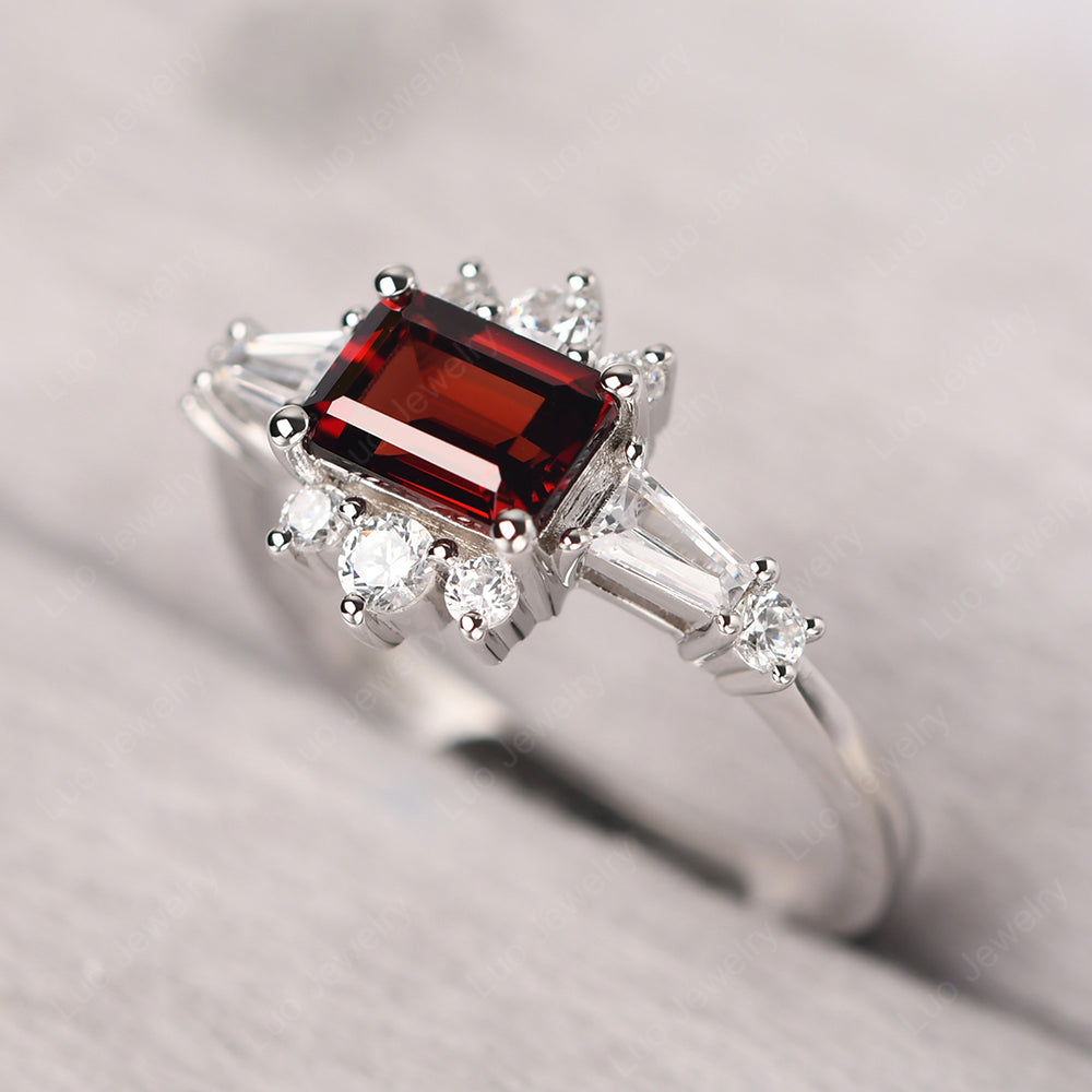 Emerald Cut Garnet Horizontal Ring - LUO Jewelry