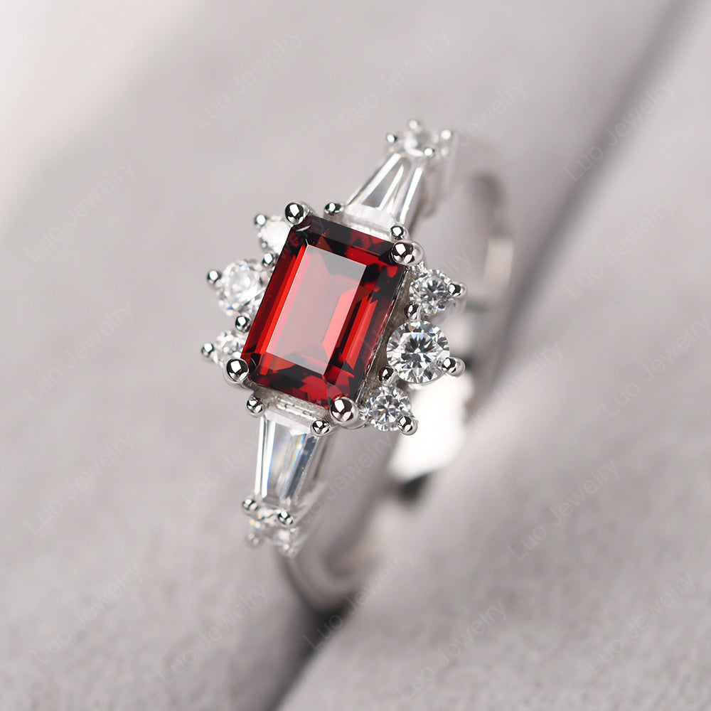 Emerald Cut Garnet Horizontal Ring - LUO Jewelry