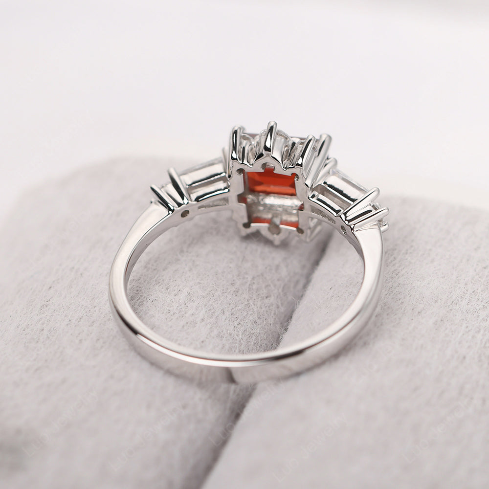 Emerald Cut Garnet Horizontal Ring - LUO Jewelry