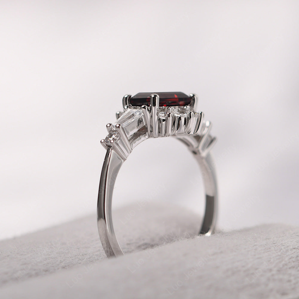 Emerald Cut Garnet Horizontal Ring - LUO Jewelry