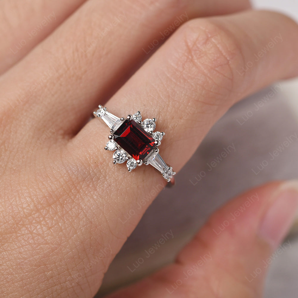 Emerald Cut Garnet Horizontal Ring - LUO Jewelry