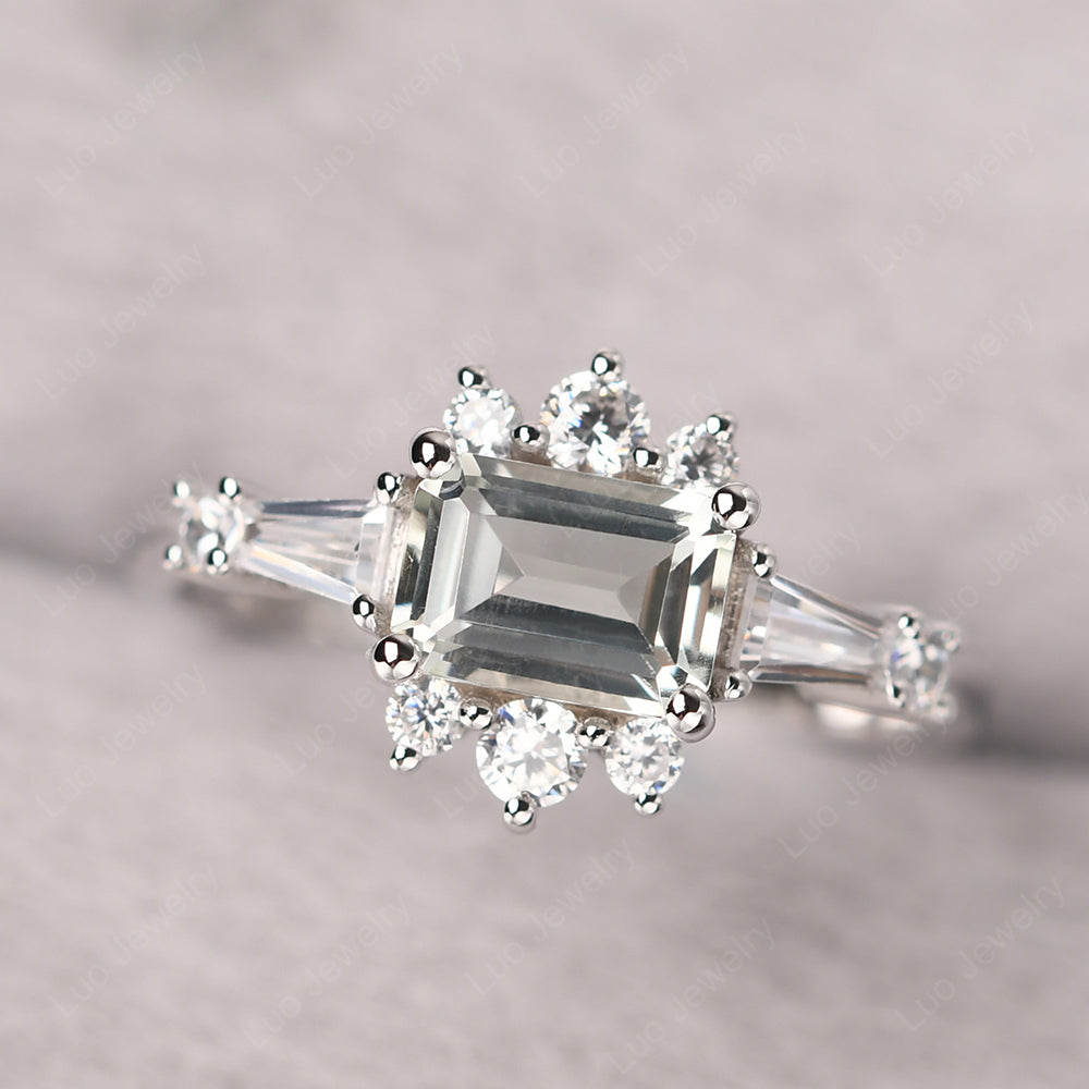 Emerald Cut Green Amethyst Horizontal Ring - LUO Jewelry