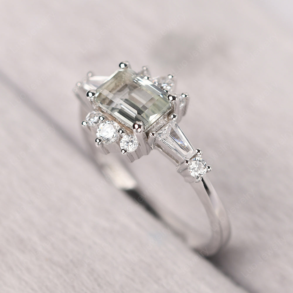 Emerald Cut Green Amethyst Horizontal Ring - LUO Jewelry