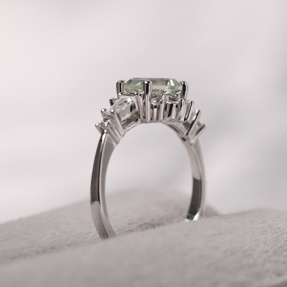 Emerald Cut Green Amethyst Horizontal Ring - LUO Jewelry