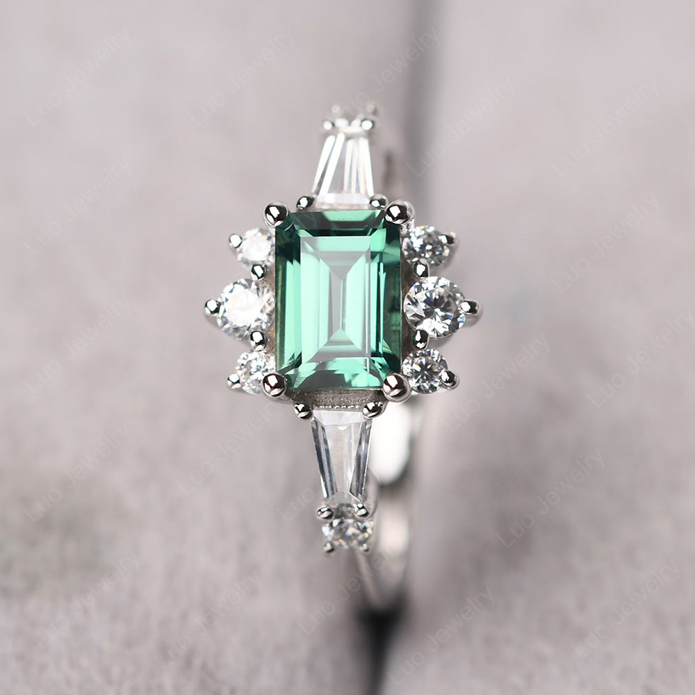 Emerald Cut Green Sapphire Horizontal Ring - LUO Jewelry
