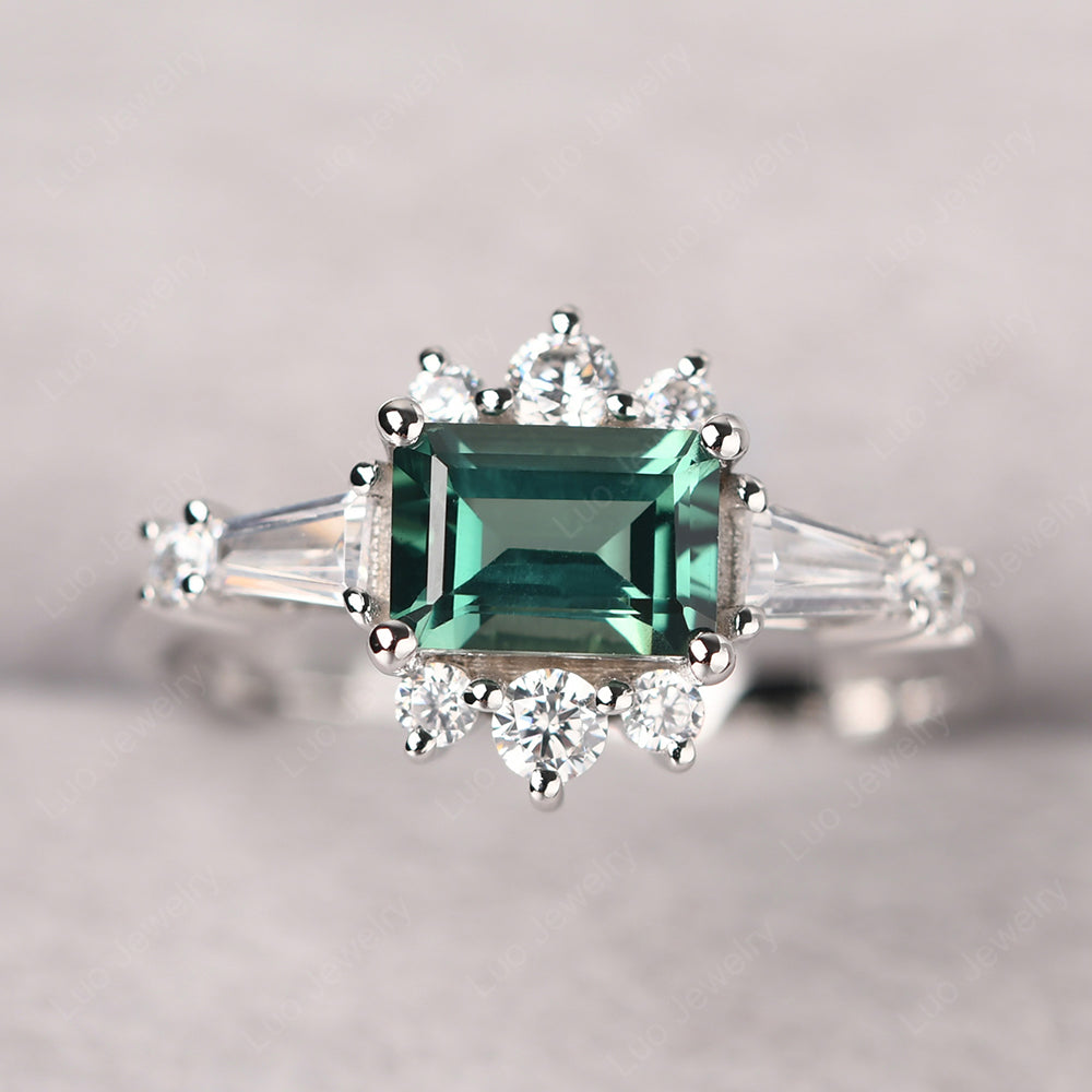 Emerald Cut Green Sapphire Horizontal Ring - LUO Jewelry