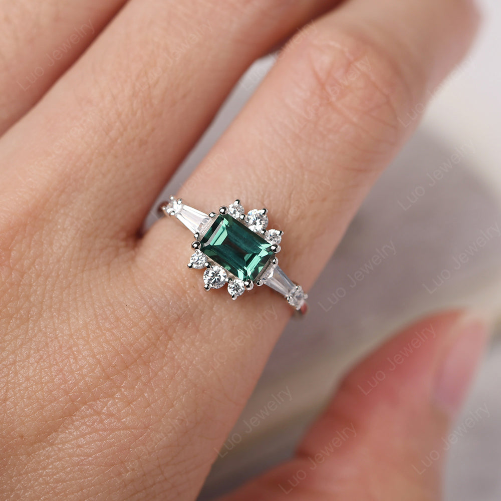 Emerald Cut Green Sapphire Horizontal Ring - LUO Jewelry