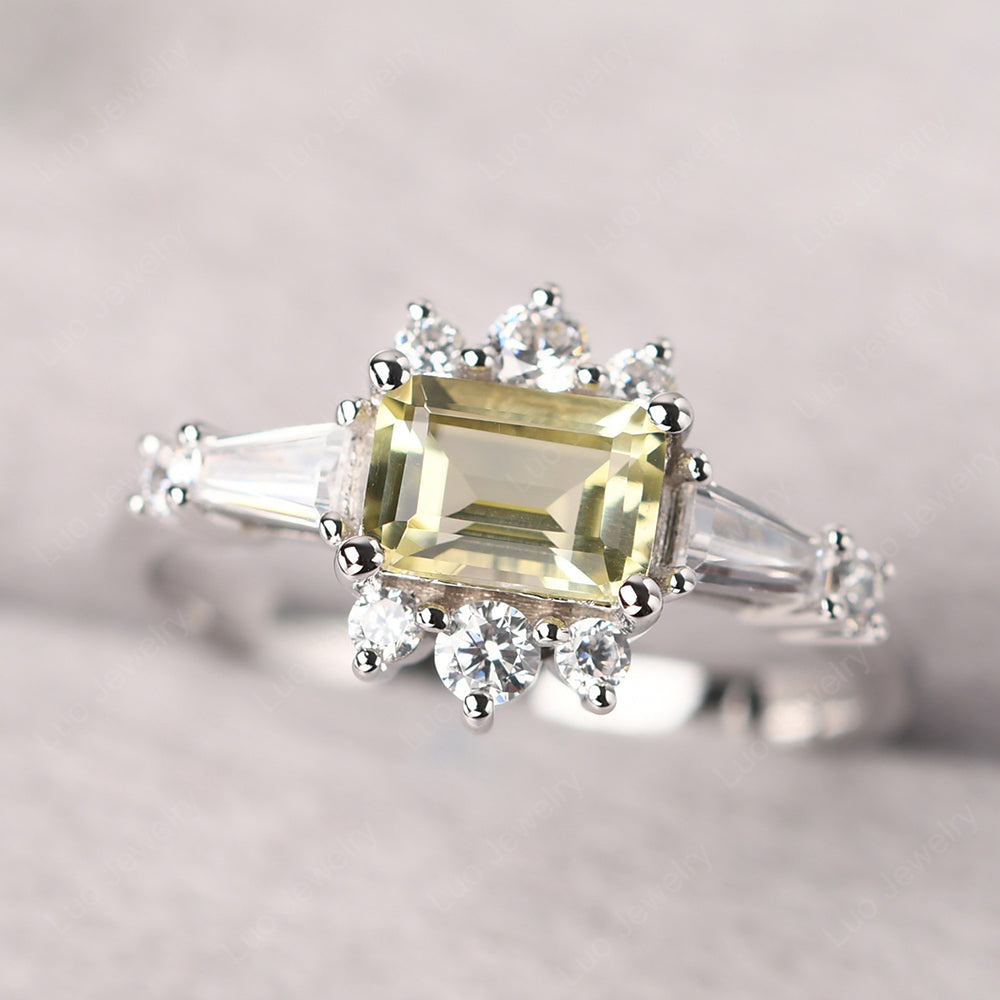 Emerald Cut Lemon Quartz Horizontal Ring - LUO Jewelry