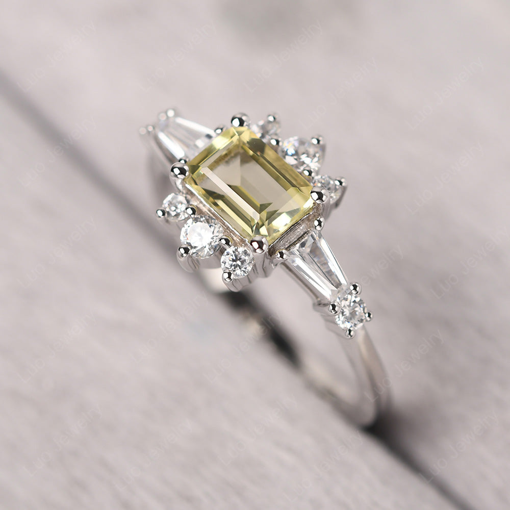 Emerald Cut Lemon Quartz Horizontal Ring - LUO Jewelry