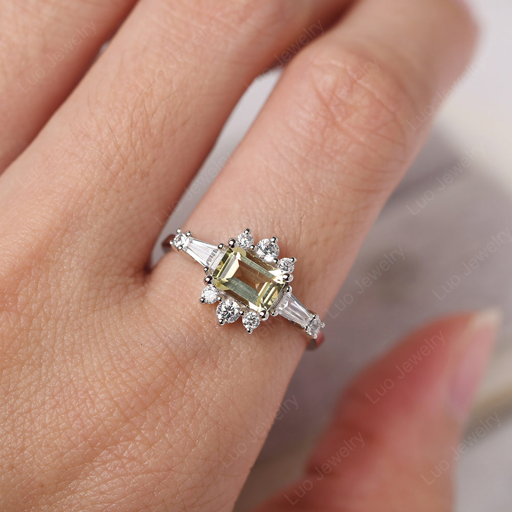 Emerald Cut Lemon Quartz Horizontal Ring - LUO Jewelry