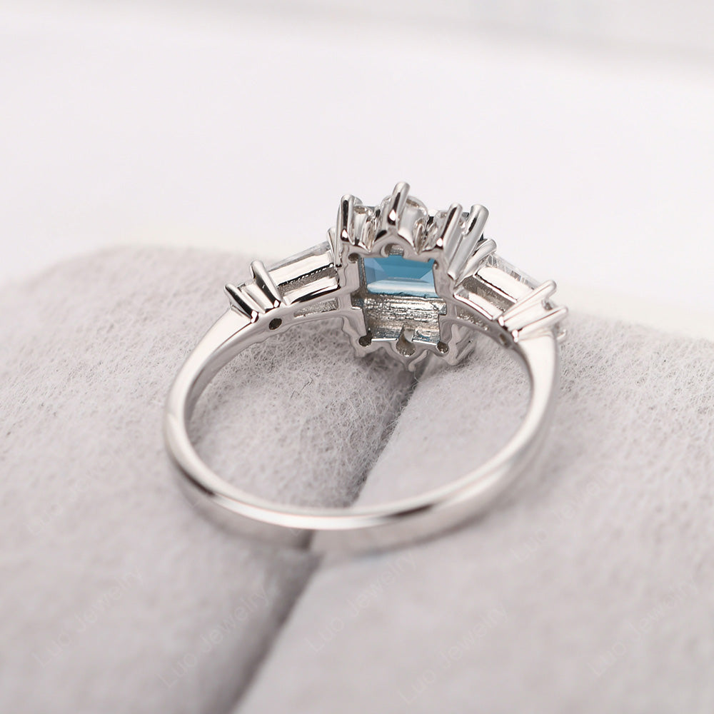 Emerald Cut London Blue Topaz Horizontal Ring - LUO Jewelry
