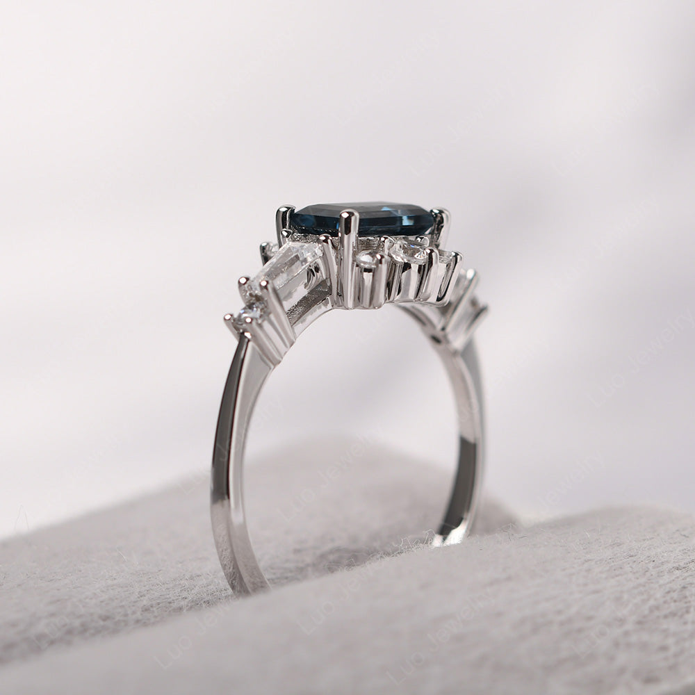 Emerald Cut London Blue Topaz Horizontal Ring - LUO Jewelry