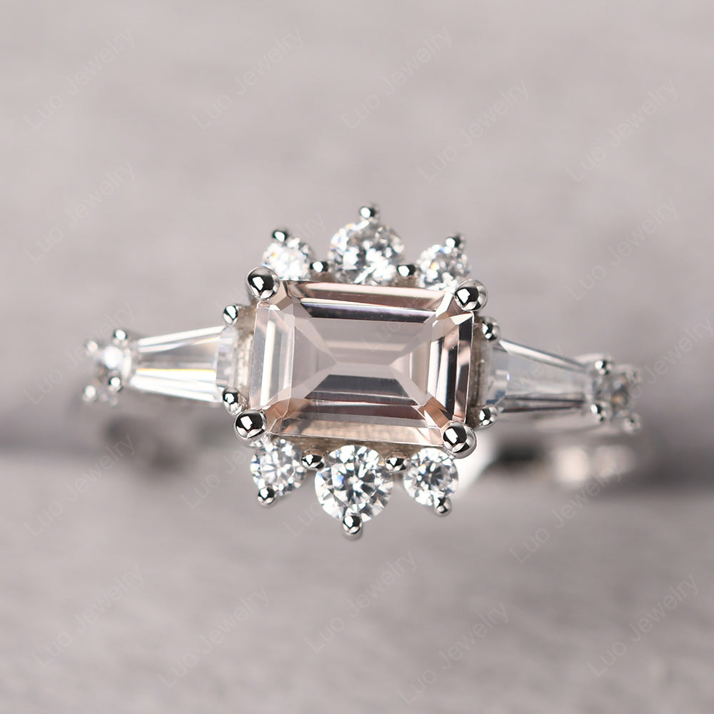 Emerald Cut Morganite Horizontal Ring - LUO Jewelry