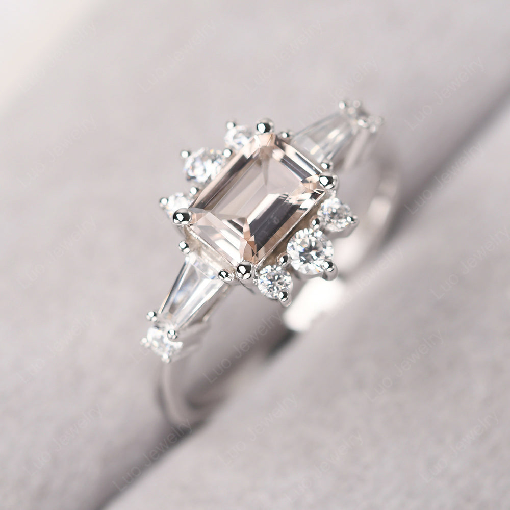 Emerald Cut Morganite Horizontal Ring - LUO Jewelry