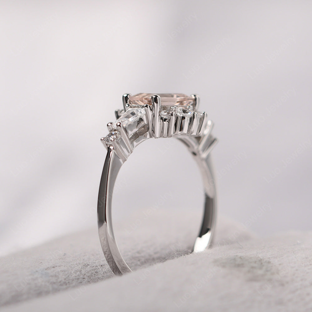 Emerald Cut Morganite Horizontal Ring - LUO Jewelry