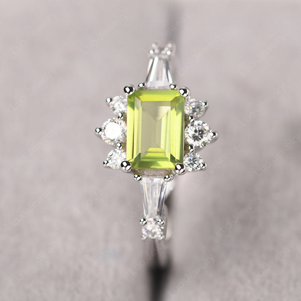 Emerald Cut Peridot Horizontal Ring - LUO Jewelry