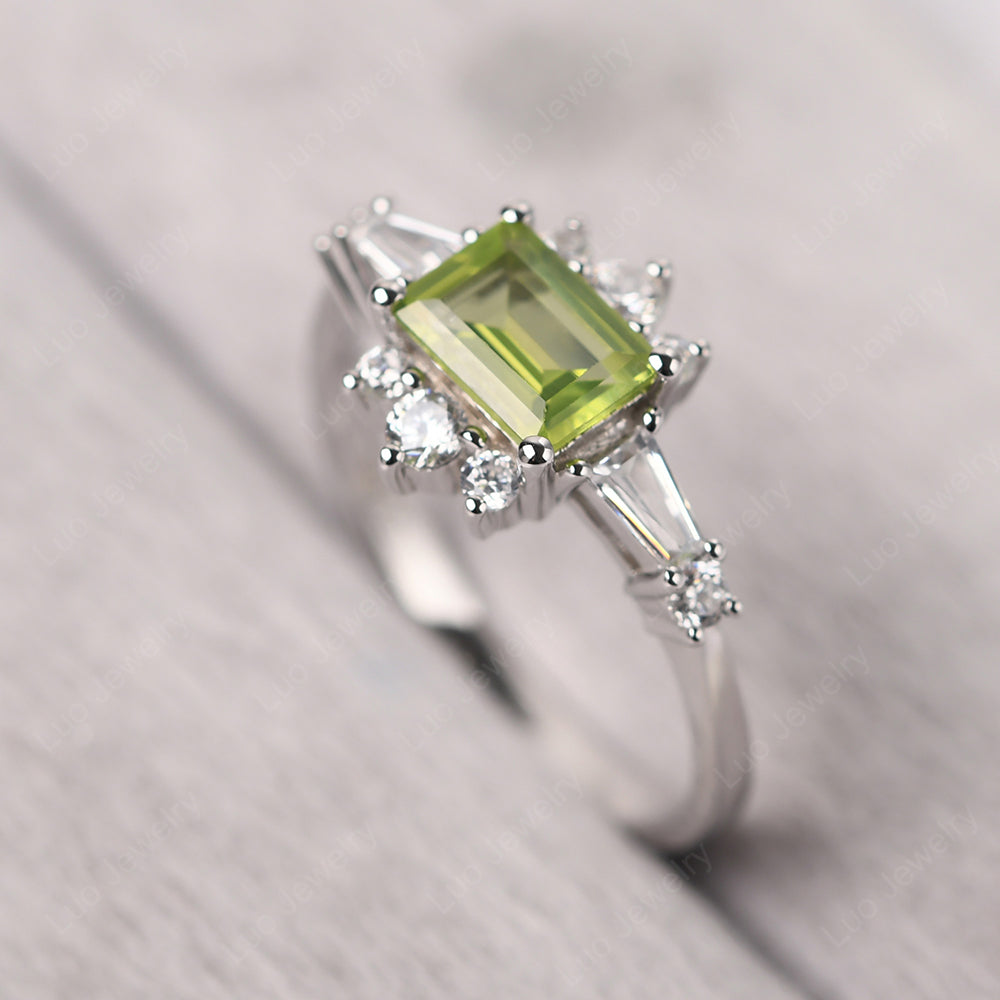 Emerald Cut Peridot Horizontal Ring - LUO Jewelry