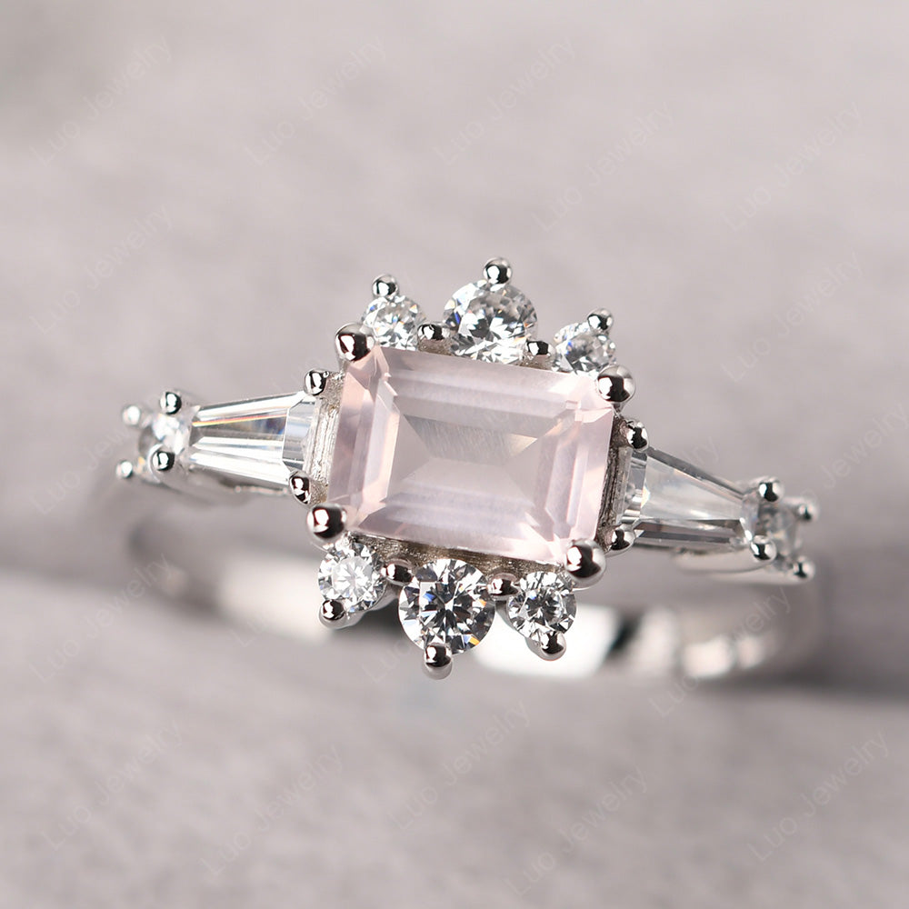 Emerald Cut Rose Quartz Horizontal Ring - LUO Jewelry