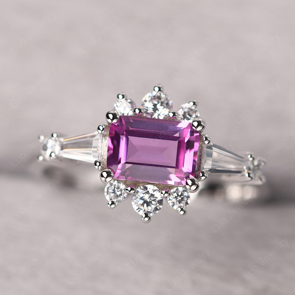 Emerald Cut Pink Sapphire Horizontal Ring - LUO Jewelry