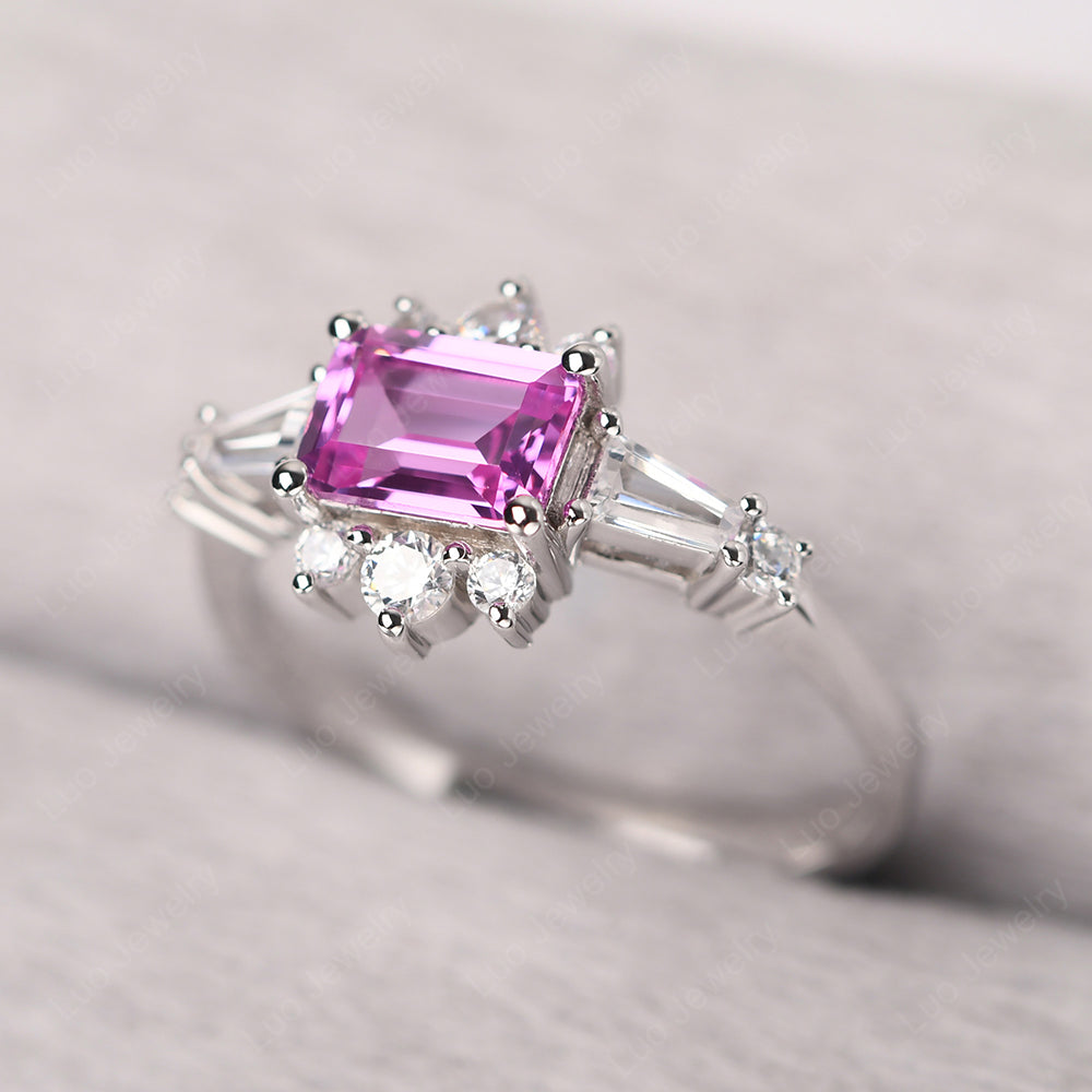 Emerald Cut Pink Sapphire Horizontal Ring - LUO Jewelry