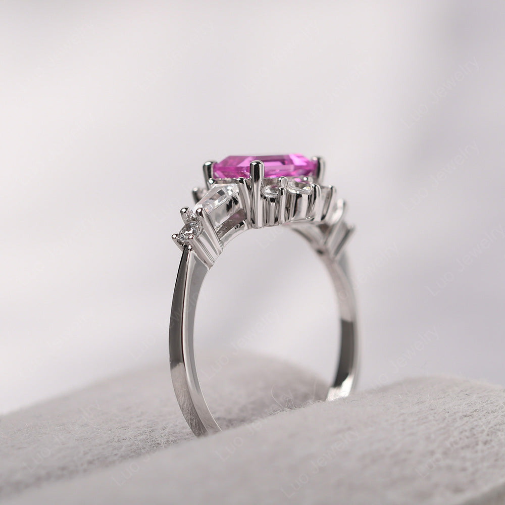 Emerald Cut Pink Sapphire Horizontal Ring - LUO Jewelry