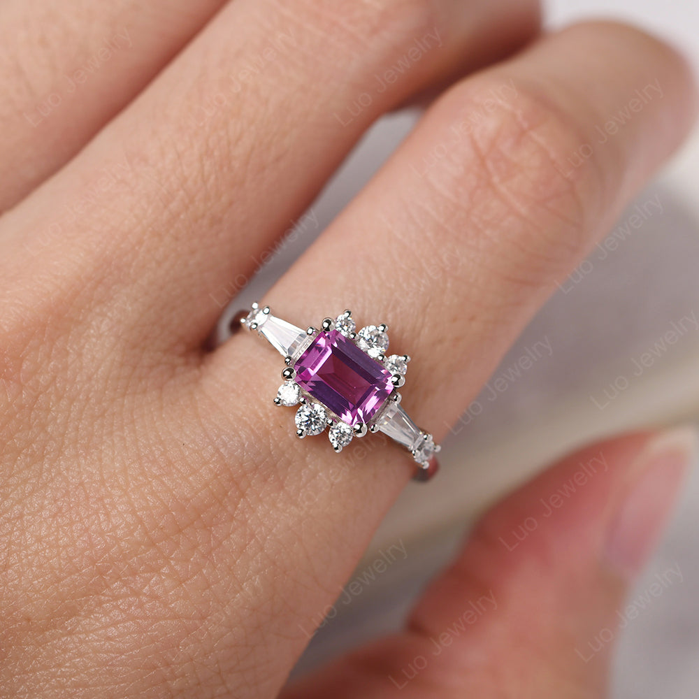 Emerald Cut Pink Sapphire Horizontal Ring - LUO Jewelry