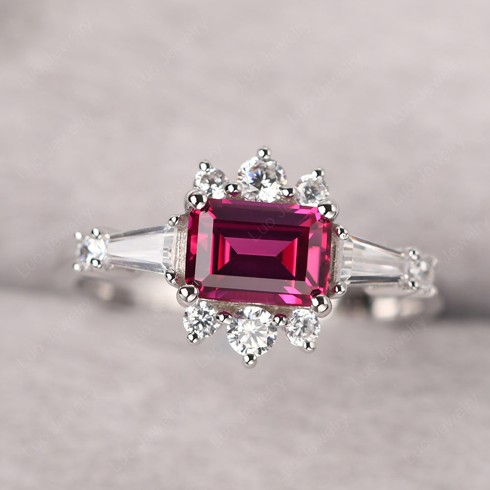 Emerald Cut Ruby Horizontal Ring - LUO Jewelry