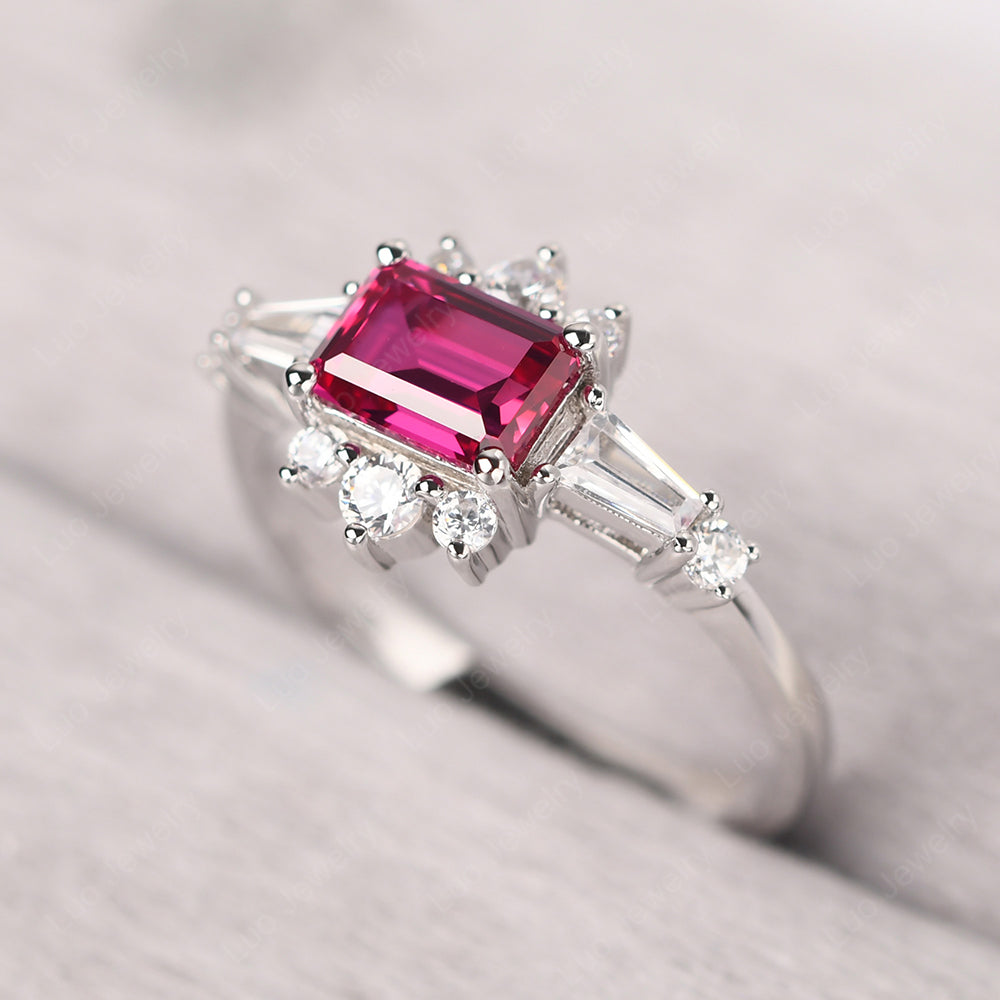 Emerald Cut Ruby Horizontal Ring - LUO Jewelry