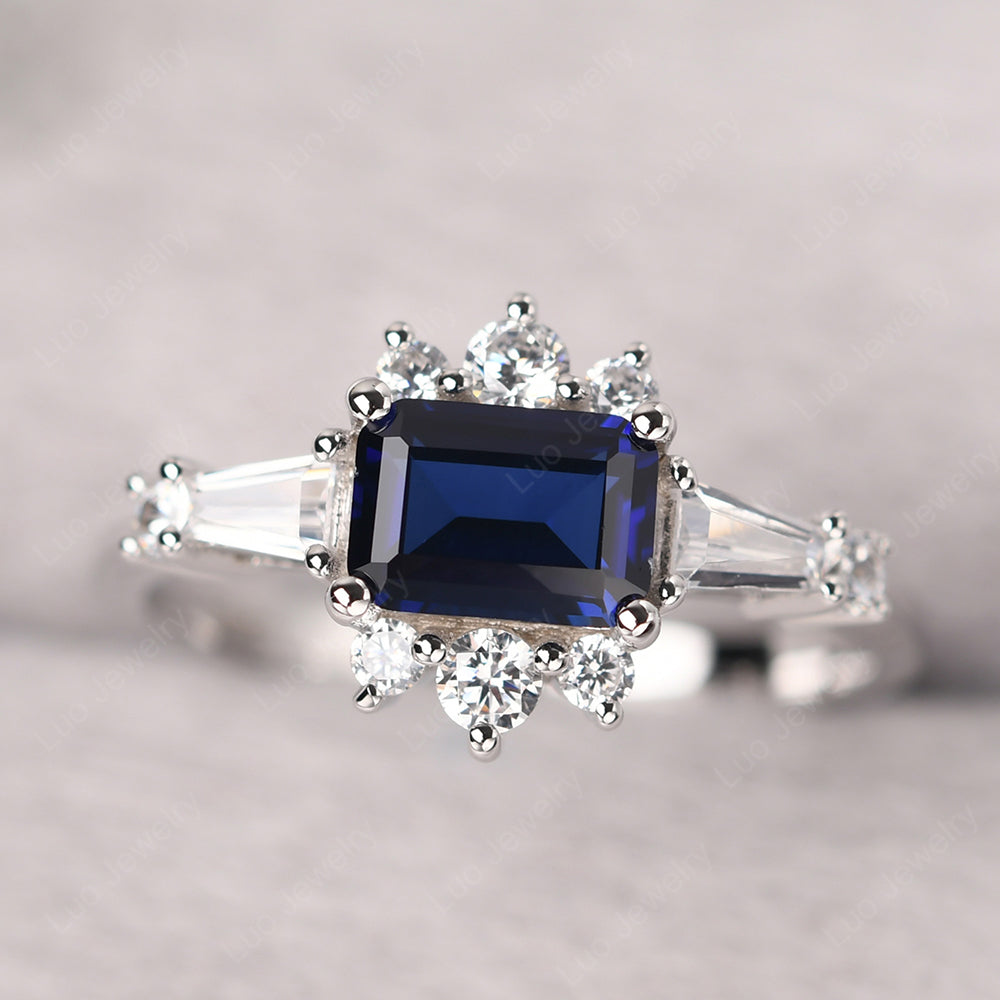 Emerald Cut Lab Sapphire Horizontal Ring - LUO Jewelry