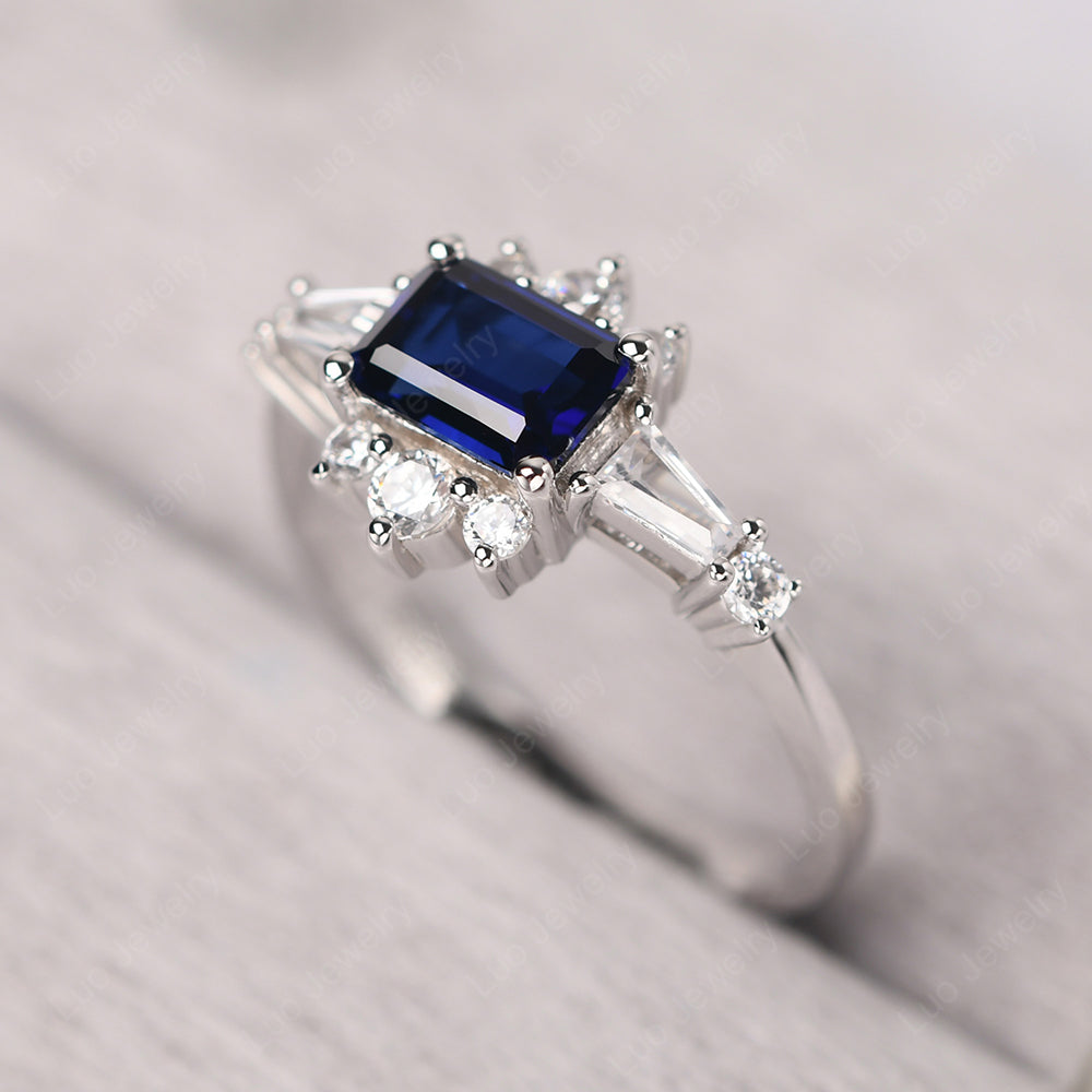 Emerald Cut Lab Sapphire Horizontal Ring - LUO Jewelry