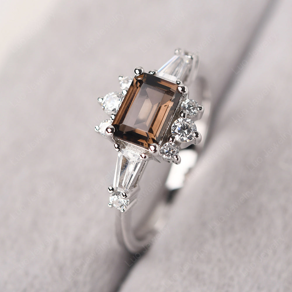 Emerald Cut Smoky Quartz  Horizontal Ring - LUO Jewelry