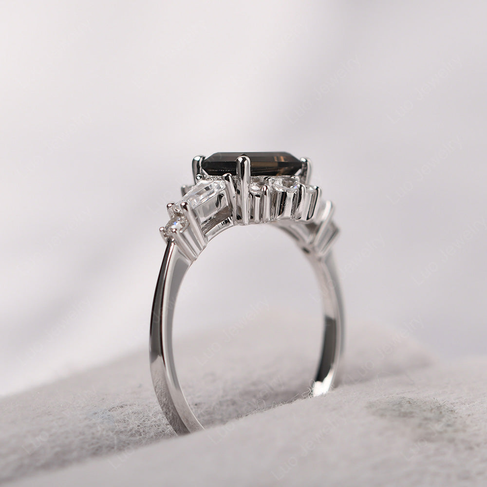 Emerald Cut Smoky Quartz  Horizontal Ring - LUO Jewelry