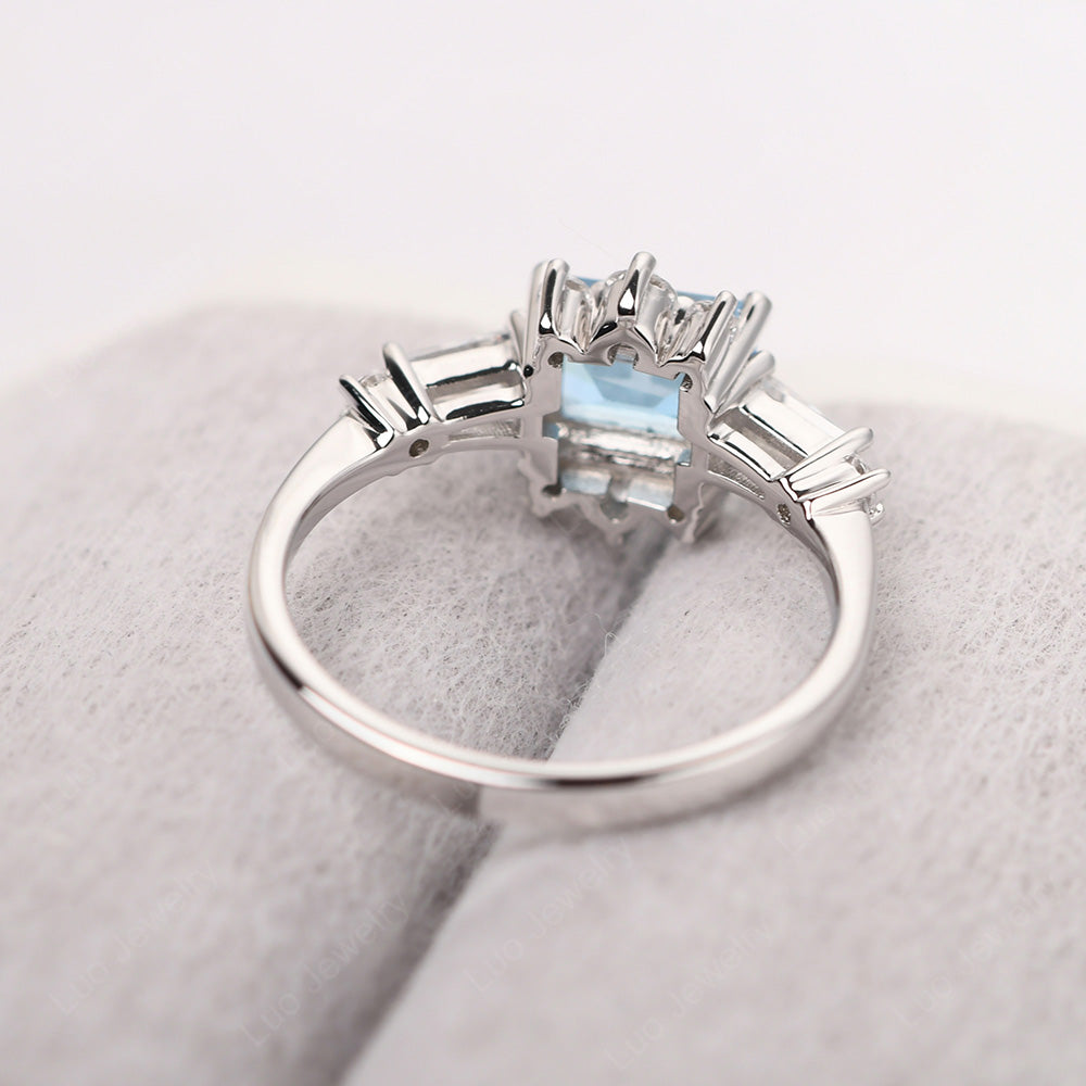 Emerald Cut Swiss Blue Topaz Horizontal Ring - LUO Jewelry