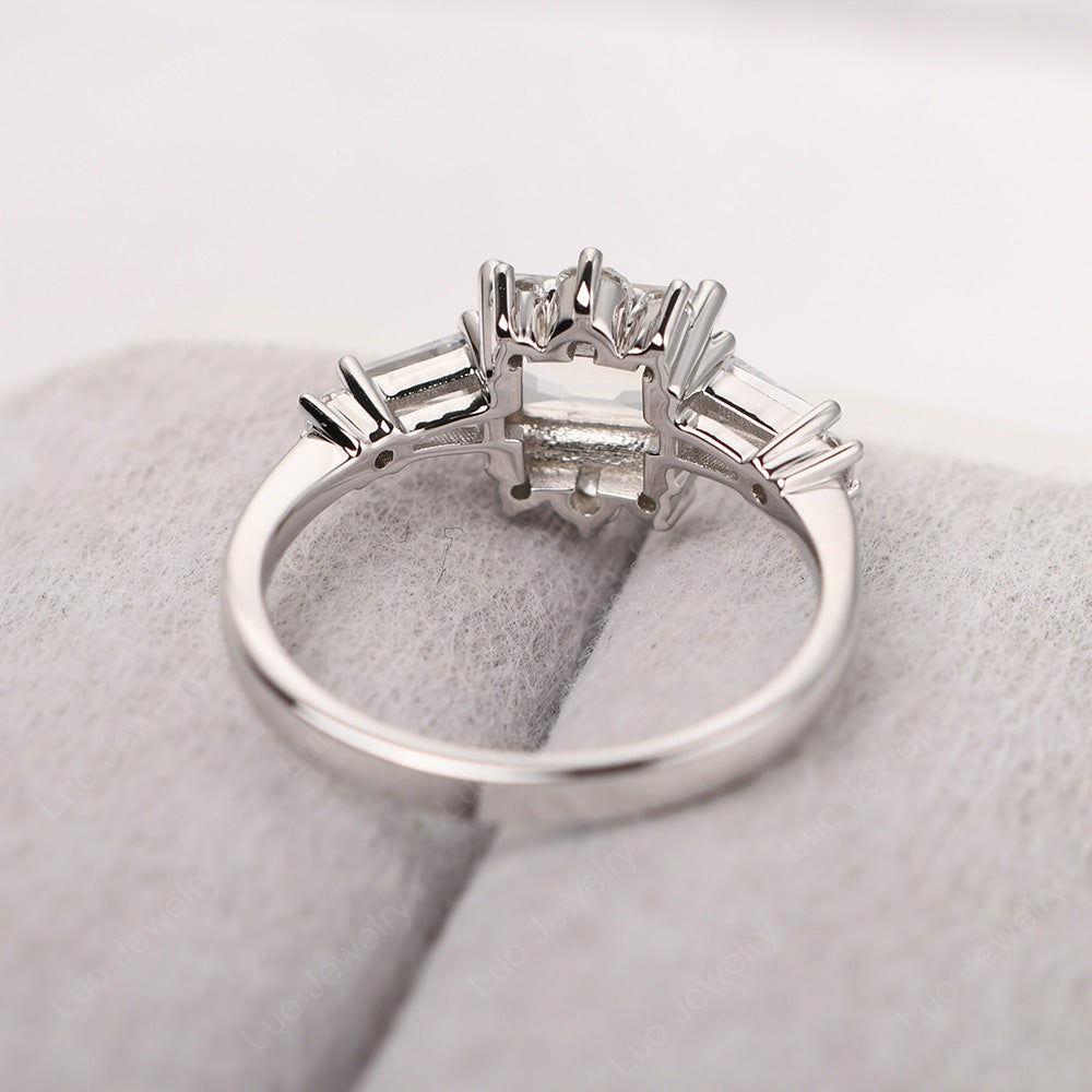 Emerald Cut White Topaz Horizontal Ring - LUO Jewelry