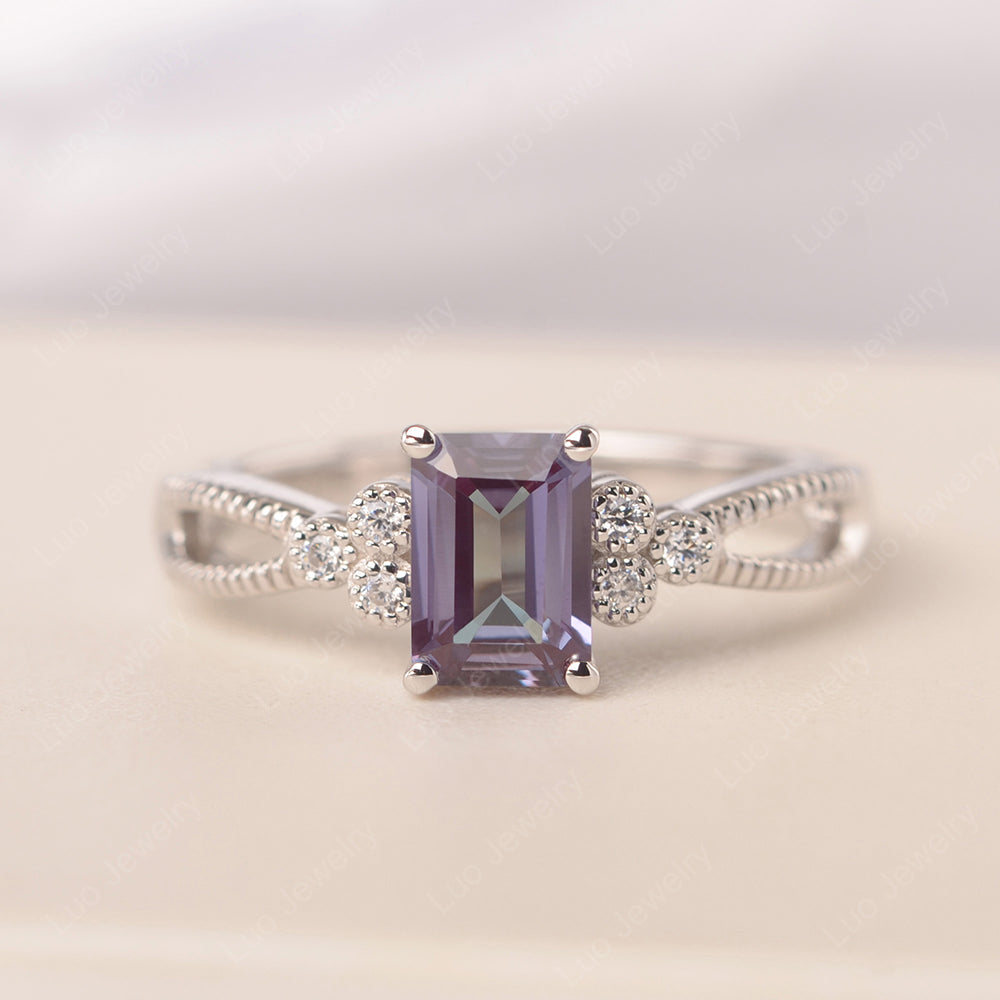 Emerald Cut Alexandrite Ring Vintage Engagement Ring - LUO Jewelry