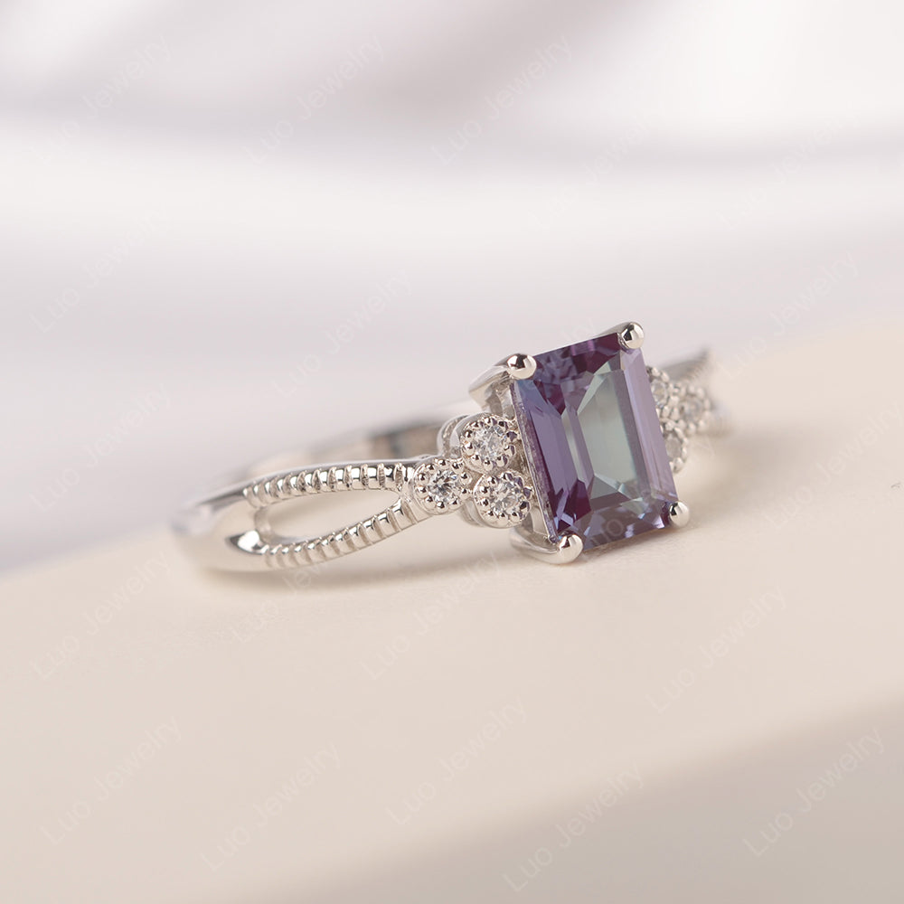Emerald Cut Alexandrite Ring Vintage Engagement Ring - LUO Jewelry
