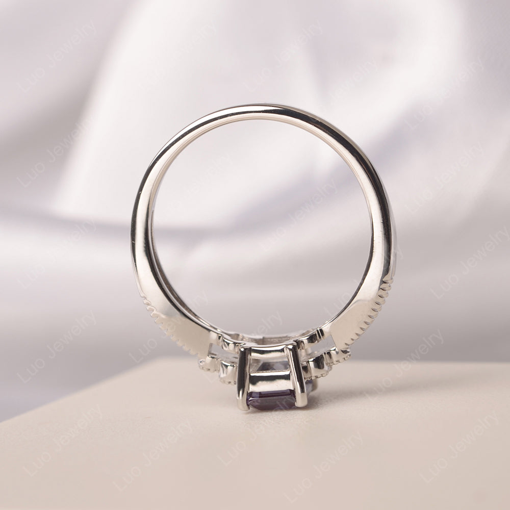 Emerald Cut Alexandrite Ring Vintage Engagement Ring - LUO Jewelry