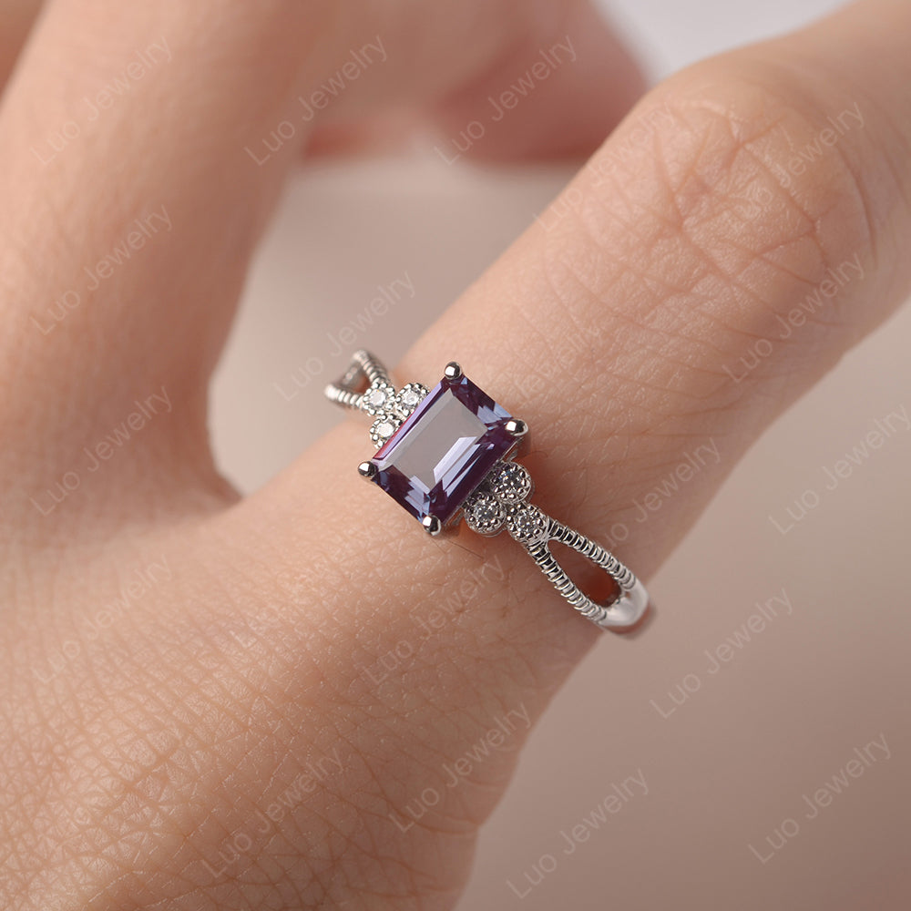 Emerald Cut Alexandrite Ring Vintage Engagement Ring - LUO Jewelry