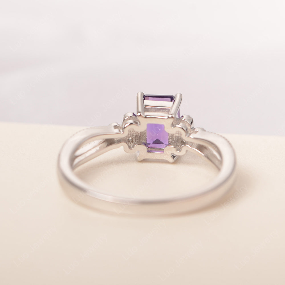 Emerald Cut Amethyst Ring Vintage Engagement Ring - LUO Jewelry