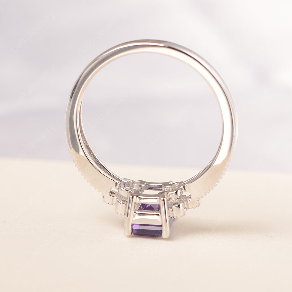 Emerald Cut Amethyst Ring Vintage Engagement Ring - LUO Jewelry