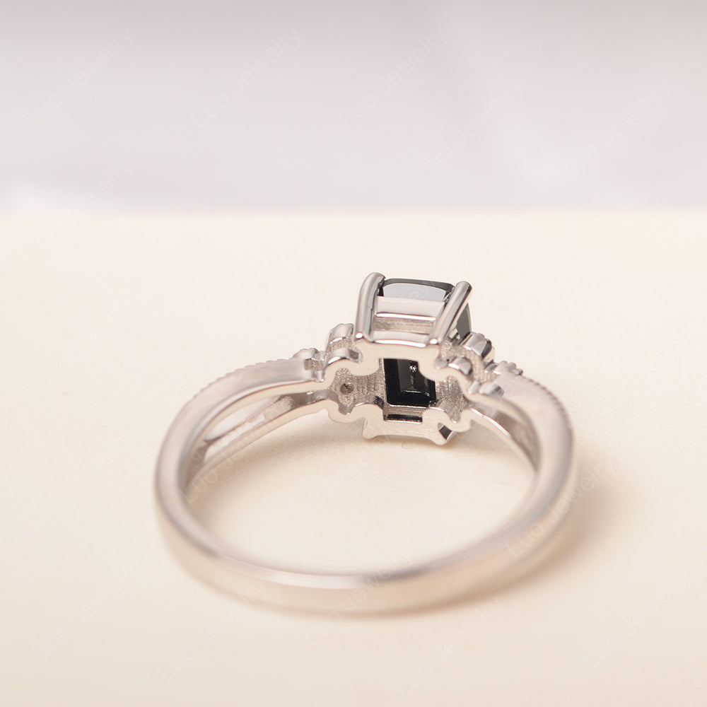 Emerald Cut Black Spinel Ring Vintage Engagement Ring - LUO Jewelry