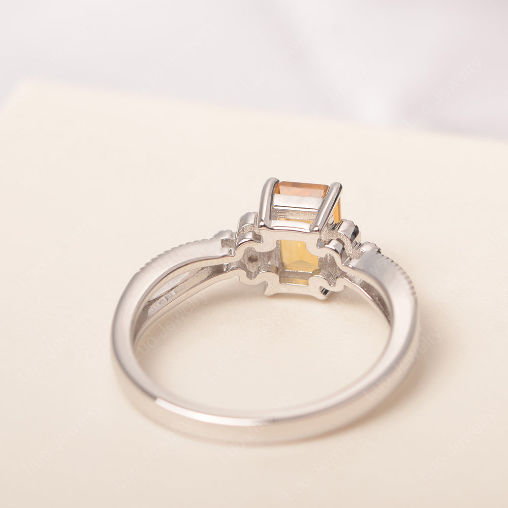 Emerald Cut Citrine Ring Vintage Engagement Ring - LUO Jewelry