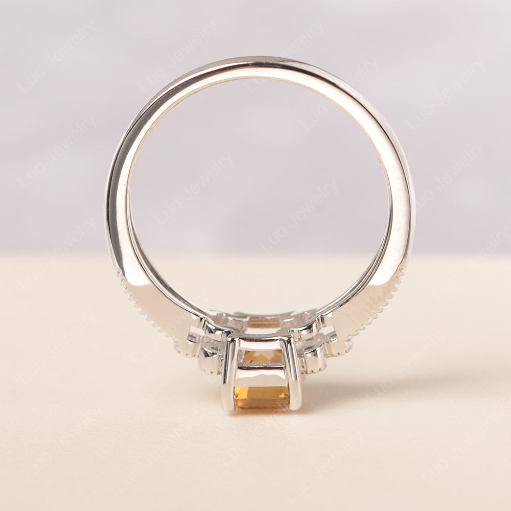 Emerald Cut Citrine Ring Vintage Engagement Ring - LUO Jewelry