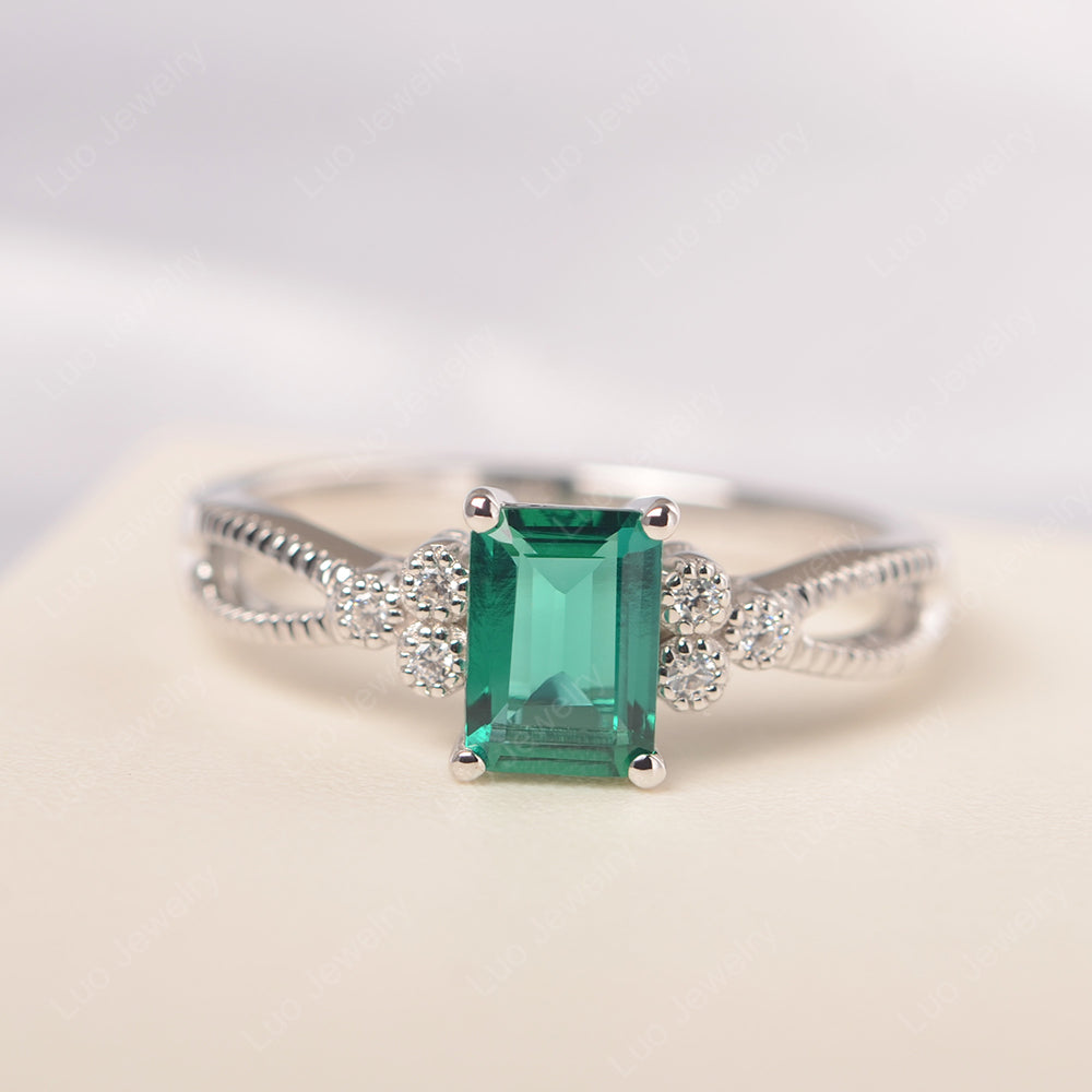 Emerald Cut Lab Emerald Ring Vintage Engagement Ring - LUO Jewelry